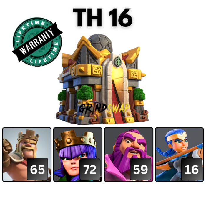 GrindSwap - TH16 K65 Q72 GW59 RC16 COC Account 1